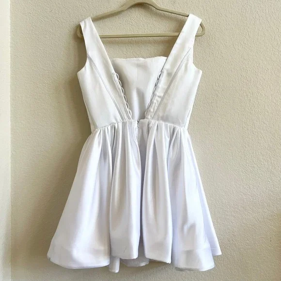 White Satin Corset Fit and Flare Mini Dress Bachelorette Party Bridal Graduation - Picture 10 of 13